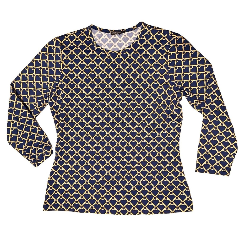 J. McLaughlin Blue and Gold Geo Horsebit Catalina Cloth Top S Equestrian